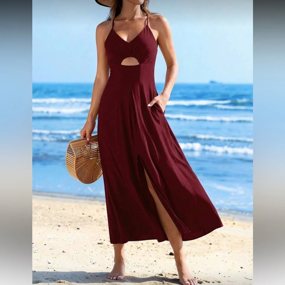 Burgundy Maxi Dress with Front Slit